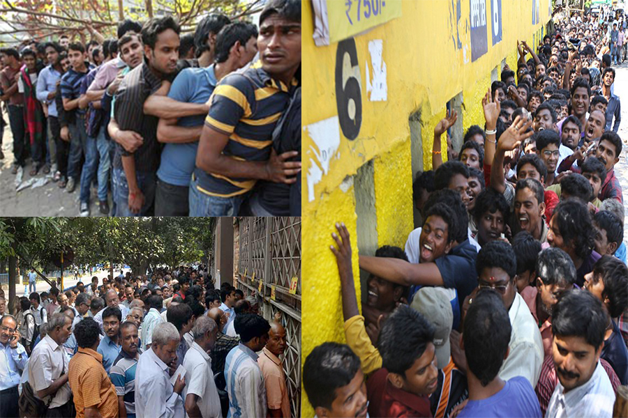 A Collage of sample queues in India - Images from various internet resources
